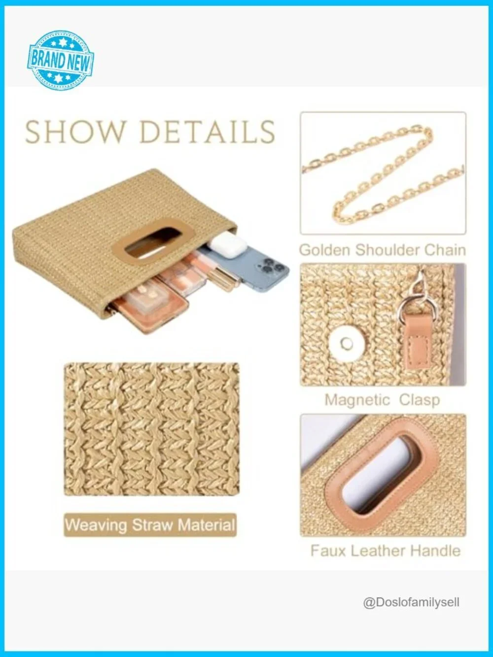 Raffia Woven Clutch Purse Straw Handbag Summer Evening Shoulder Crossbody Bag